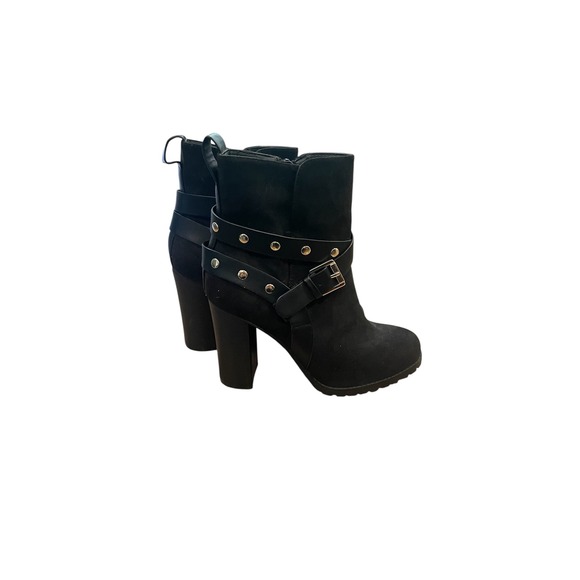 Apt. 9 Black Suede Ankle Boots Women's Size 6 M Buckle Studded Heel - Picture 1 of 6